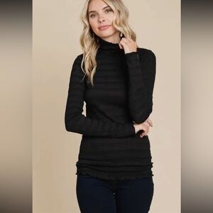 BLACK Textured Turtleneck Long Sleeve Top